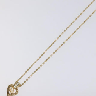 Christian Dior Logo Heart Pendant Necklace Metal with Crystal