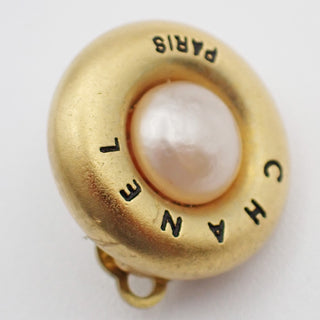 Chanel Vintage Round Clip-On Earrings Metal with Faux Pearl