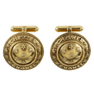 Chanel Vintage Logo Round Cufflinks Plated Gold