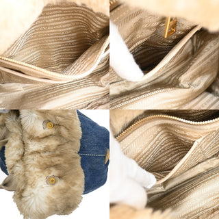 Prada Canapa Tote Denim and Fur