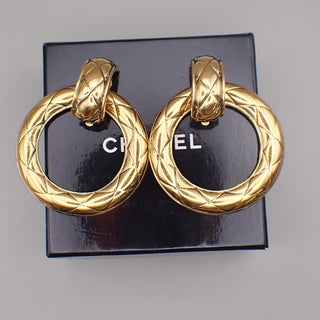 Chanel Vintage Cut-Out Logo Ring Drop Clip-On Earrings Metal
