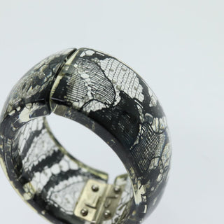 Chanel CC Hinged Bangle Bracelet Resin with Lace and Faux Pearls