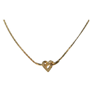 Christian Dior Logo Heart Pendant Necklace Metal with Crystal