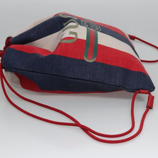 Gucci Logo Drawstring Backpack Striped Canvas