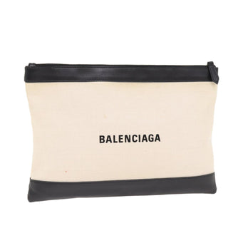 Balenciaga Navy Zip Pouch Canvas and Leather