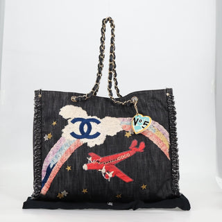 Chanel Night Flight Tote Embroidered Denim