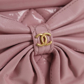 Chanel Bow Frame Clutch With Chain Quilted Patent with Lambskin