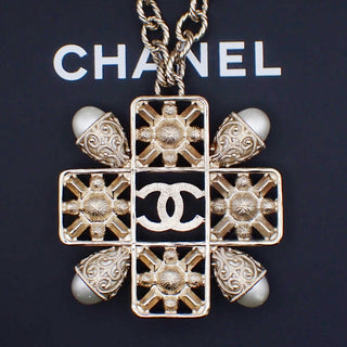 Chanel CC Graduated Long Necklace Metal and Faux Pearls