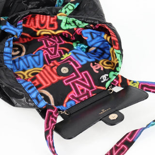 Chanel Foldable Tote Bag with Chain Quilted Caviar with Printed Nylon