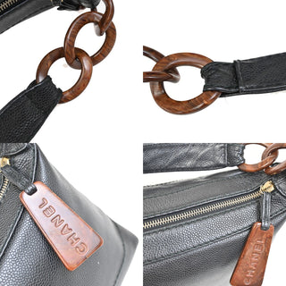 Chanel Vintage Wood Chain CC Shoulder Bag Caviar