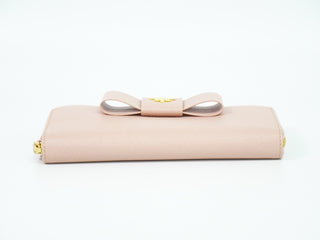 Prada Bow Zip Around Wallet Saffiano Leather