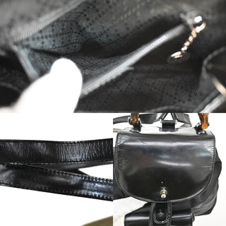 Gucci Vintage Bamboo Backpack Nylon and Patent Leather