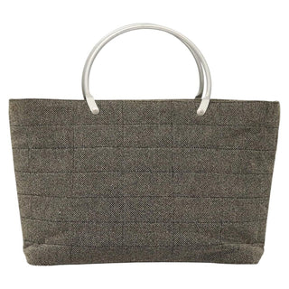 Chanel Vintage Chocolate Bar Metal Ring Tote Quilted Canvas