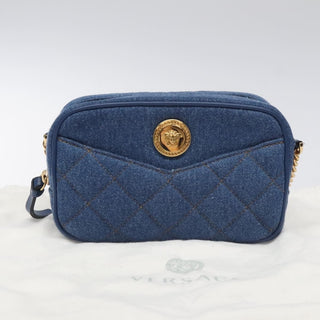 Versace Medusa Icon Front Slip Pocket Camera Bag Quilted Denim