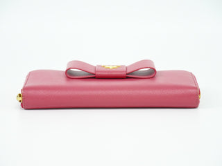 Prada Bow Zip Around Wallet Saffiano Leather