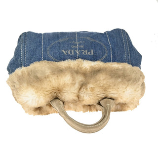 Prada Canapa Tote Denim and Fur