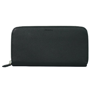 Prada Zip Around Organizer Wallet Saffiano Leather with Applique