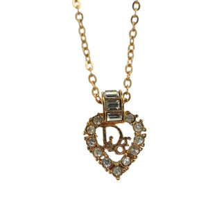 Christian Dior Logo Heart Pendant Necklace Metal with Crystal