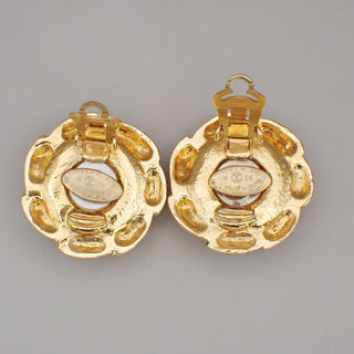 Chanel Vintage Round Clip-On Earrings Metal with Faux Pearl