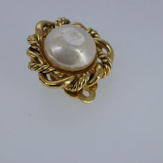 Chanel Vintage Round Clip-On Earrings Metal with Faux Pearl