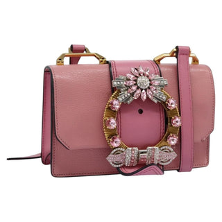 Miu Miu Madras Crystal Buckle Shoulder Bag Leather