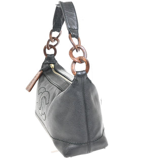 Chanel Vintage Wood Chain CC Shoulder Bag Caviar
