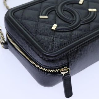 Chanel Filigree Vanity Clutch with Chain Quilted Caviar