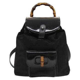 Gucci Vintage Bamboo Backpack Nylon and Patent Leather
