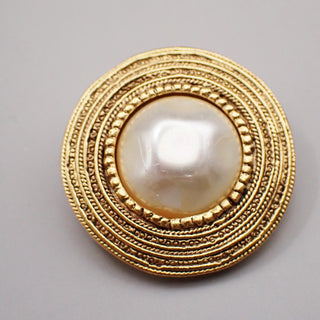 Chanel Vintage Round Clip-On Earrings Metal with Faux Pearl
