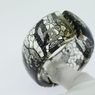 Chanel CC Hinged Bangle Bracelet Resin with Lace and Faux Pearls
