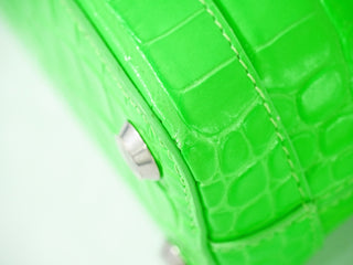 Balenciaga Logo Ville Bag Crocodile Embossed Leather