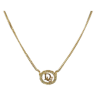 Christian Dior CD Round Pendant Necklace Metal and Crystals