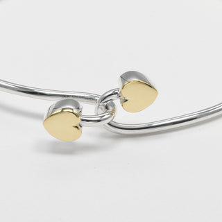 Tiffany & Co. Double Heart Lock Bangle Bracelet Sterling Silver with 18K Yellow Gold