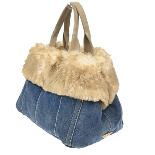 Prada Canapa Tote Denim and Fur
