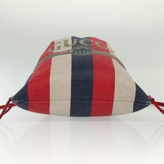 Gucci Logo Drawstring Backpack Striped Canvas