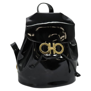 Salvatore Ferragamo Gancini Flap Drawstring Backpack Patent leather