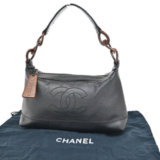 Chanel Vintage Wood Chain CC Shoulder Bag Caviar