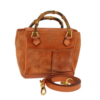 Gucci Vintage Bamboo Front Pocket Tote Suede