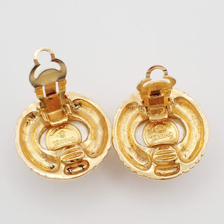 Chanel Vintage Round Clip-On Earrings Metal with Faux Pearl