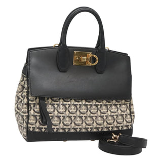 Salvatore Ferragamo Studio Satchel Gancini Jacquard and Leather