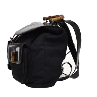 Gucci Vintage Bamboo Backpack Nylon and Patent Leather
