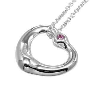 Tiffany & Co. Elsa Peretti Open Heart Pendant Necklace Sterling Silver with Pink Sapphire
