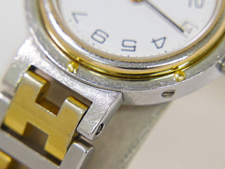 Hermes Clipper Quartz Watch Stainless Steel with Plated Metal and Mother of Pearl