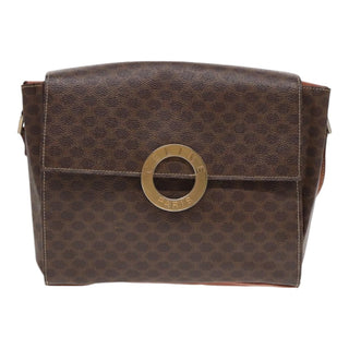 Celine Vintage Macadam Circle Logo Shoulder Bag Canvas and Leather