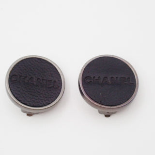 Chanel Vintage CC Round Button Clip-On Earrings Metal and Leather