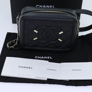 Chanel Filigree Vanity Clutch with Chain Quilted Caviar