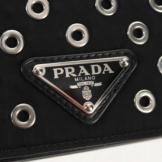 Prada Grommet Chain Flap Shoulder Bag Tessuto with Soft Calf