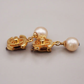 Chanel Vintage CC Drop Clip-On Earrings Metal with Faux Pearl