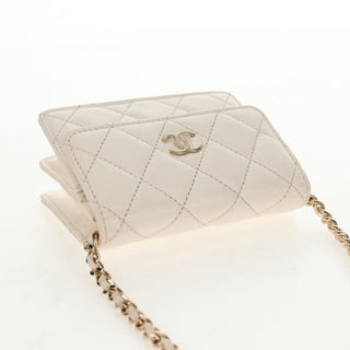 Chanel Camellia Bow Flap Card Holder with Chain Quilted Lambskin