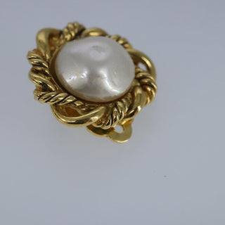 Chanel Vintage Round Clip-On Earrings Metal with Faux Pearl